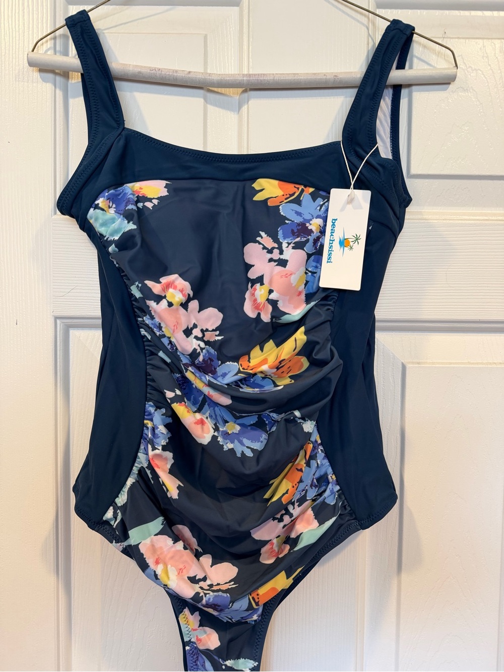 Beachcoco Kids Navy Floral Scoop-Back One-Piece Swimsuit